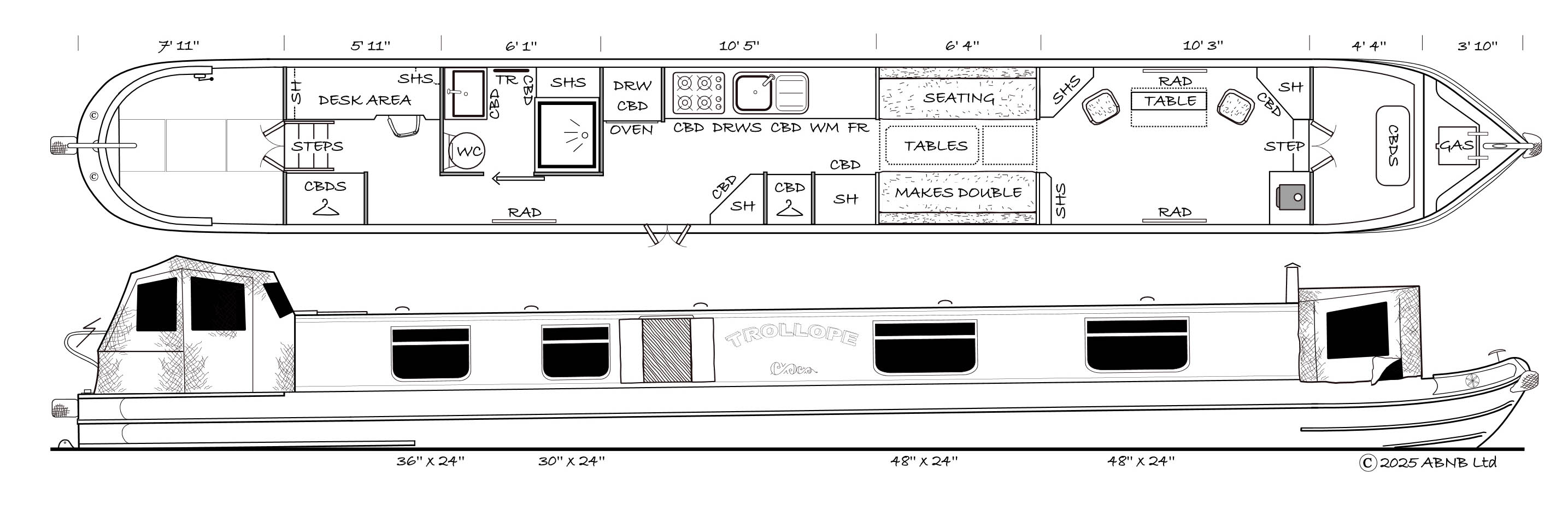 TROLLOPE boat drawing