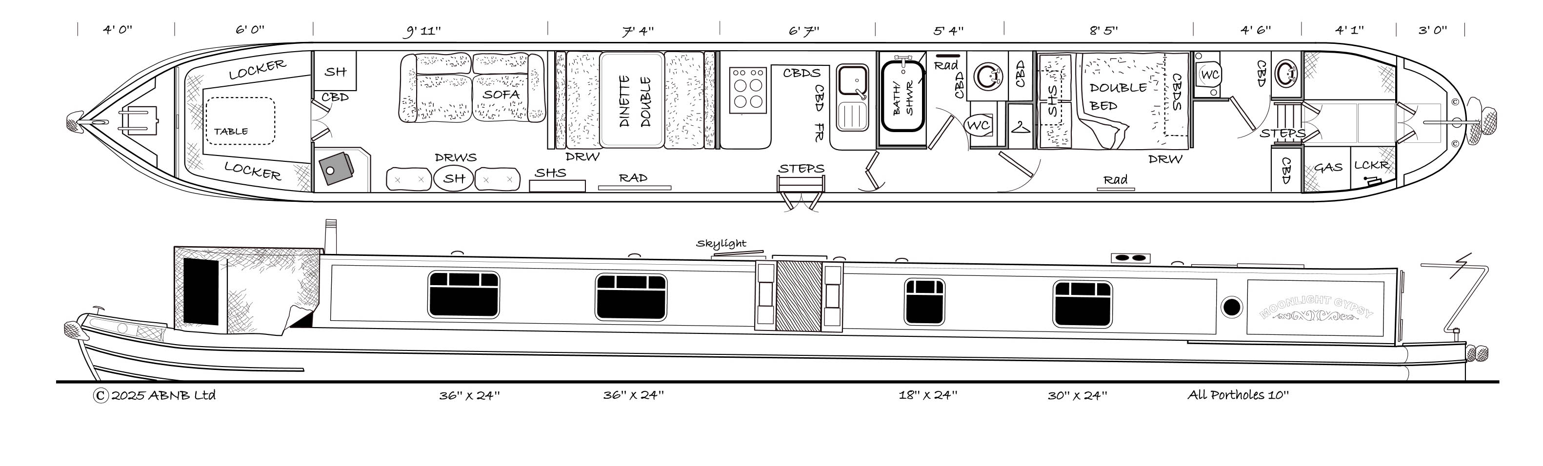 MOONLIGHT GYPSY boat drawing