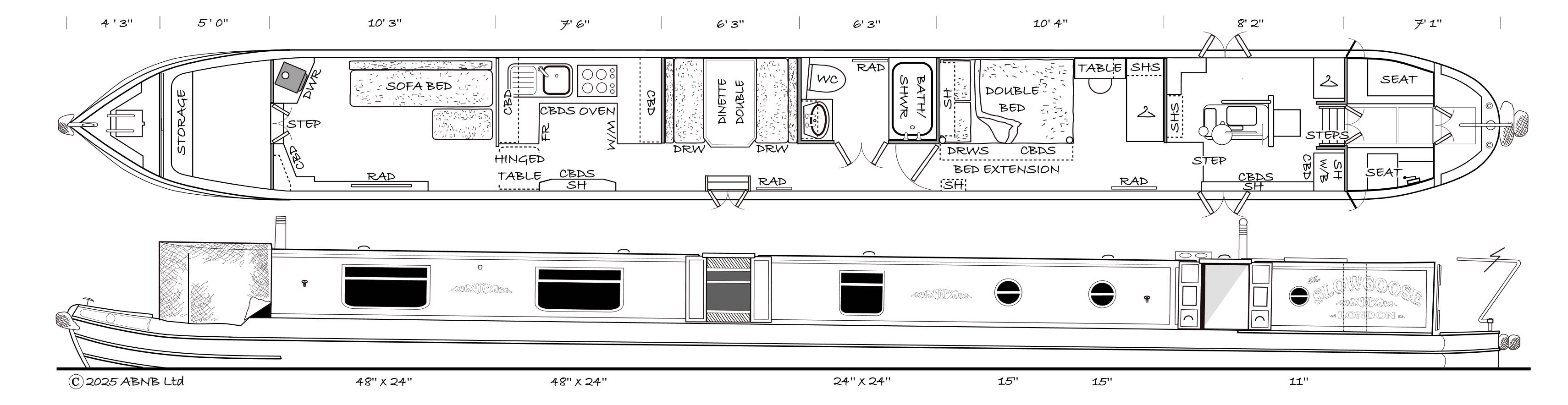 SLOWGOOSE boat drawing