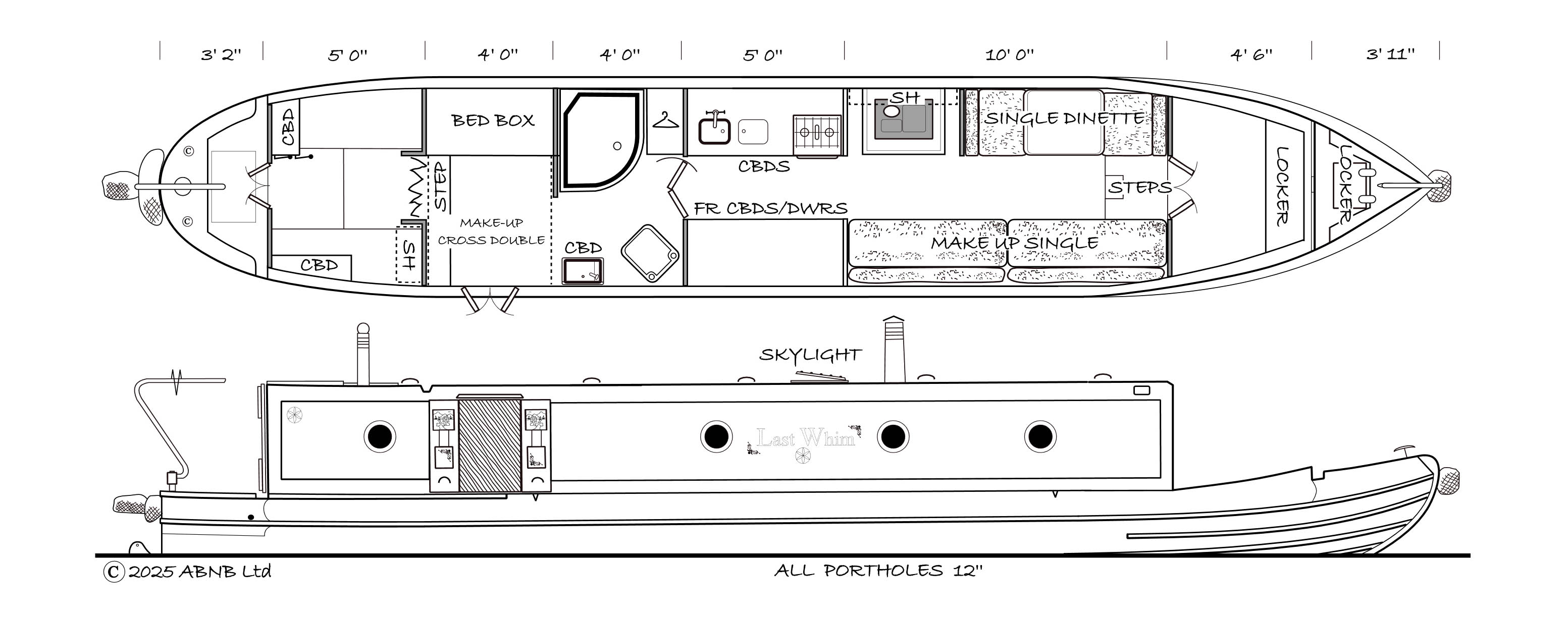 LAST WHIM boat drawing