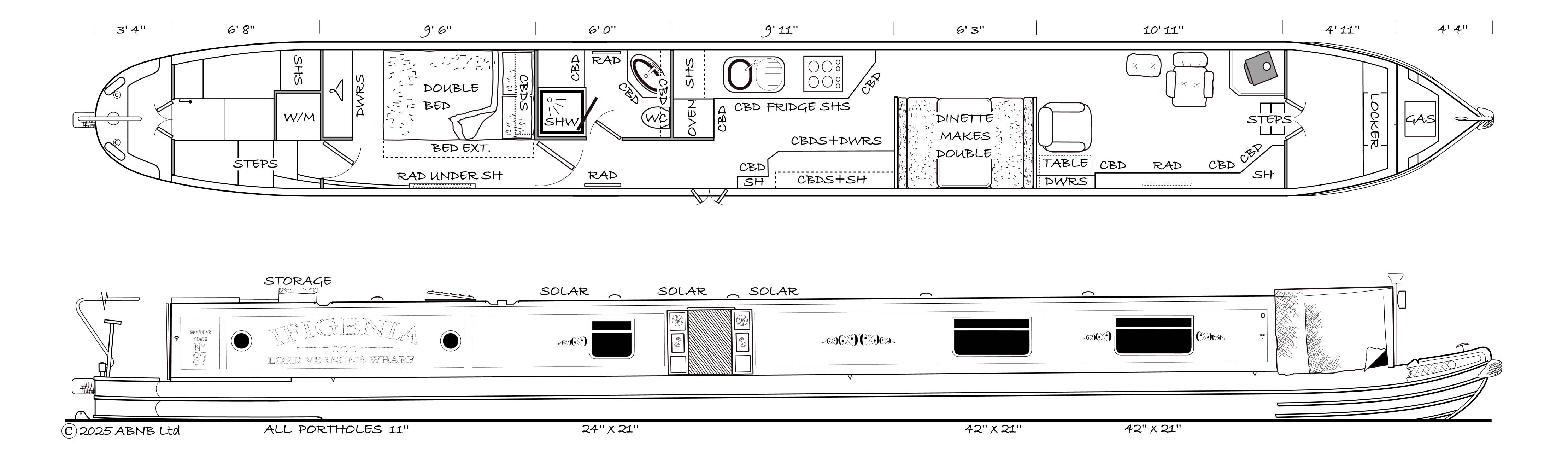 IFIGENIA boat drawing