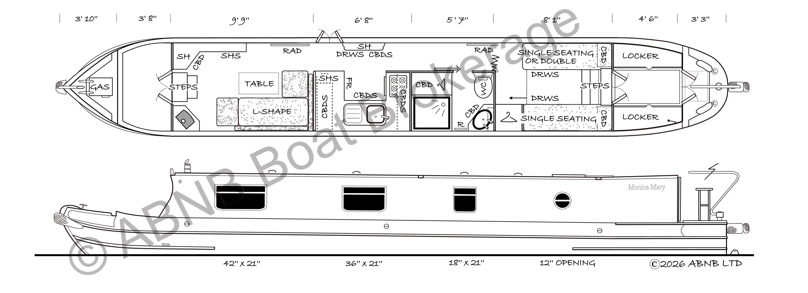 MONICA MARY boat drawing