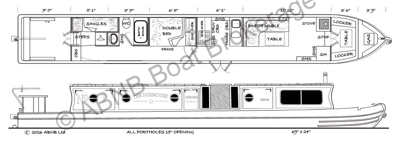 THE DORMOUSE boat drawing