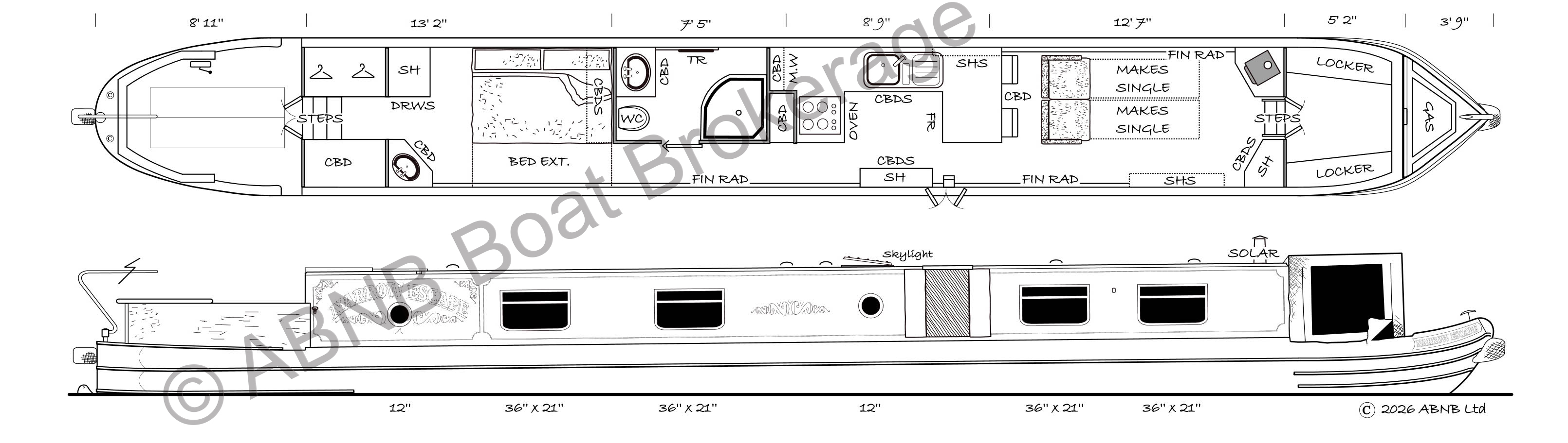NARROW ESCAPE boat drawing