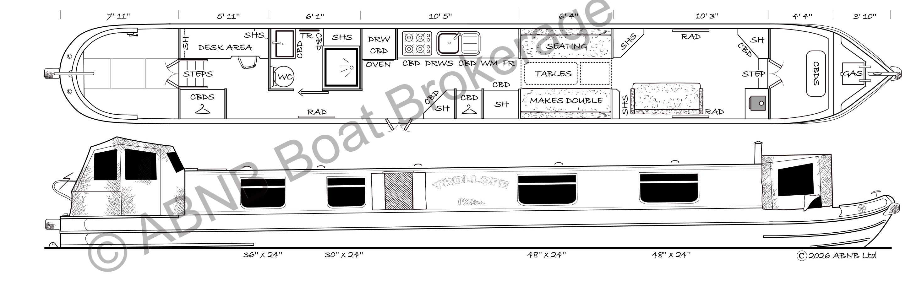 TROLLOPE boat drawing