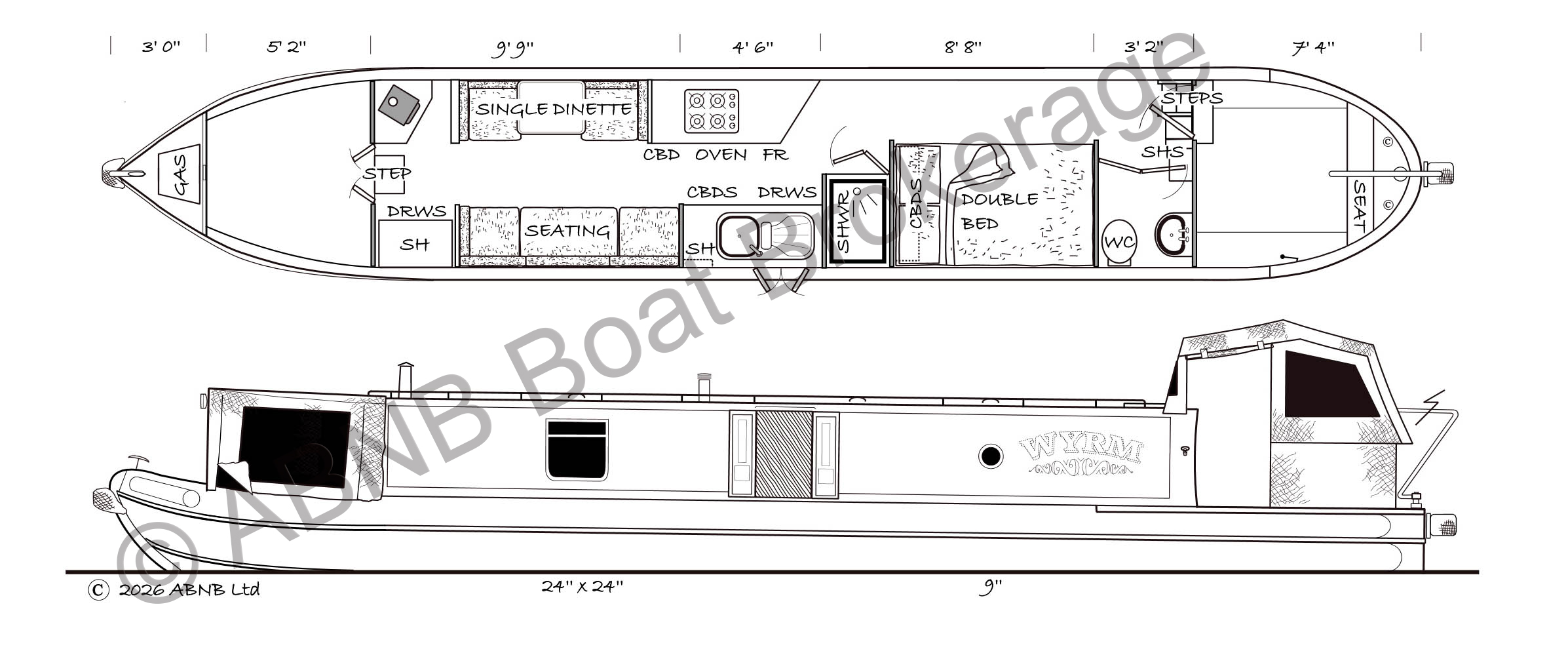 WYRM boat drawing
