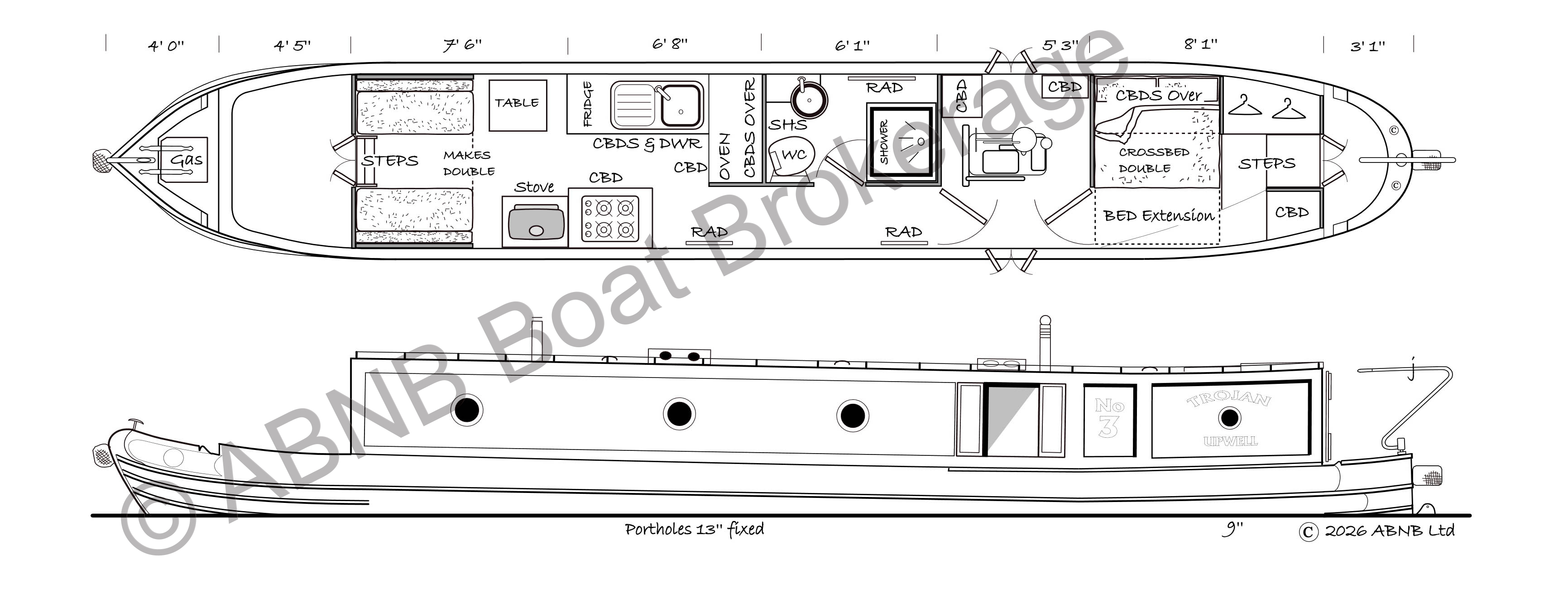 TROJAN boat drawing