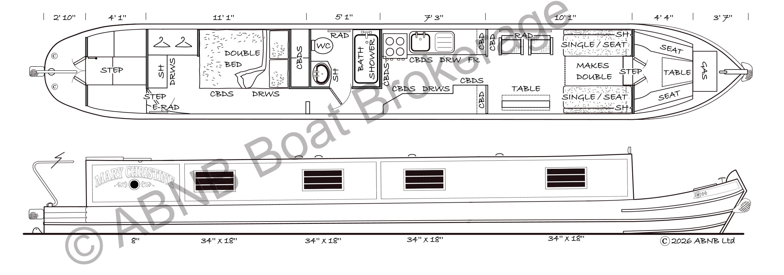 MARY CHRISTINE boat drawing